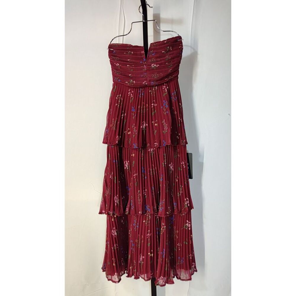 Lulus Hadelyn Pleated Tiered Midi Dress Red S - Picture 2 of 3